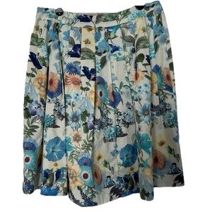 Talbot’s Skirt Pleated Floral Print Feminine Fairy Forest Blue & Cream Size 8P